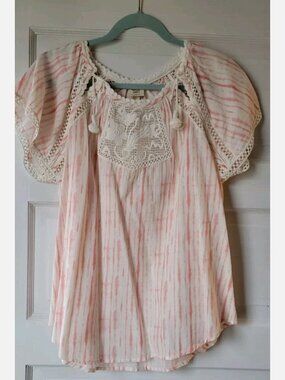Matilda Jane Good Hart GH Sweet Caroline Tie Dye Blouse with Lace Inset S Small